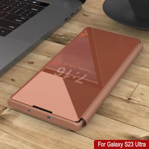 Vista 6 de Punkcase S23 Ultra Reflector - Funda protectora con tapa con espejo translúcido resistente a los arañazos y parte trasera de piel sintética