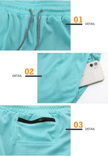 Vista 4 de Surenow - Pantalones cortos de correr para hombre, pantalones cortos 2 en 1 para entrenamiento, de 7 pulgadas, para yoga, deportes al aire libre