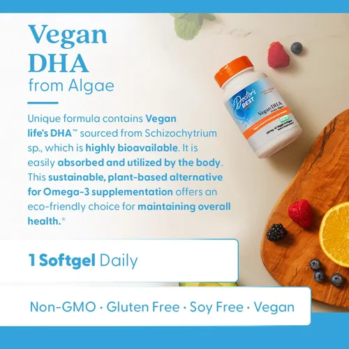 Vista 5 de Doctor's Best DHA vegetariano de algas, sin OMG, vegano, sin gluten, 200 mg, 60