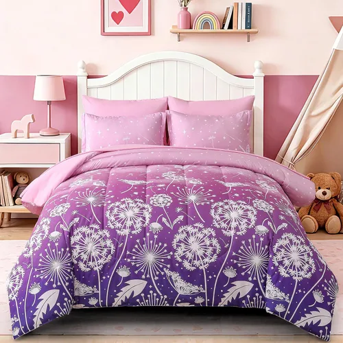 Vista 15 de Dinjoy Juego de edredón de 6 piezas para niñas, juego de ropa de cama colorido de arcoíris degradado tamaño individual, cama en una bolsa para niños
