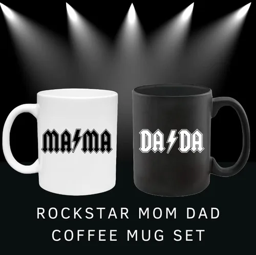 Vista 4 de Rockstar Taza para papá y mamá, regalo para anuncio de embarazo, regalos para padres nuevos para parejas, juego de tazas de café para papá y mamá