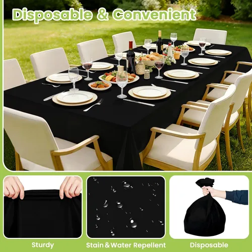 Vista 5 de Mulbozy Mantel de plástico negro desechable 4 unidades, 54 × 108 pulgadas