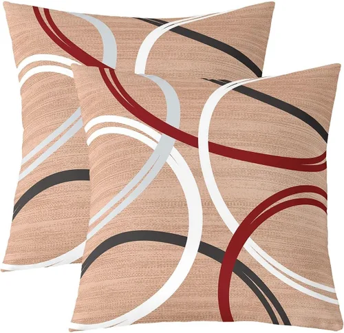 Vista 46 de Castle Fairy Juego de 2 fundas de almohada modernas con estampado de líneas geométricas de doble cara de 16 x 16 pulgadas, color gris, negro y rojo