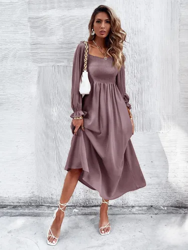 Vista 5 de Floerns - Vestido largo bohemio con estampado floral y cuello cuadrado y manga con volantes en linea A para mujer