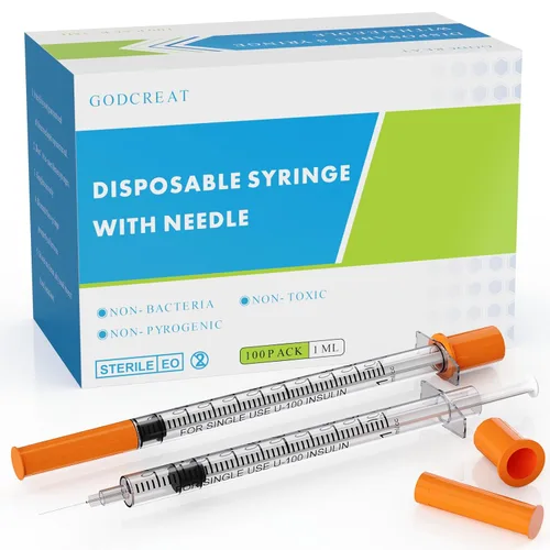 Vista 8 de Jeringa de 1ml/cc con aguja, calibre 30 de 1/2 pulgada, suministros desechables de dispensación de laboratorio envueltos individualmente, paquete