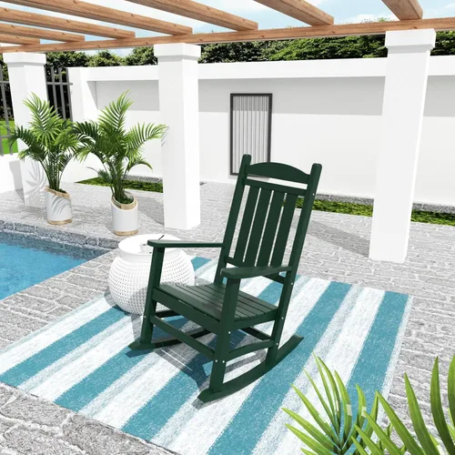 Vista 41 de WO Home Furniture Silla Mecedora de Patio Moderna para Exteriores HDPE Resistente a UV y Clima (Negro)