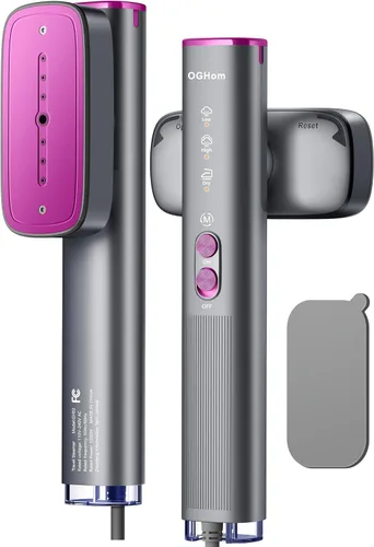 Vista 9 de OGHom Vaporizador para ropa, vaporizador de viaje de 110-240 V y plancha 2 en 1, potente vapor de 1000 W, removedor de arrugas de prendas portátil