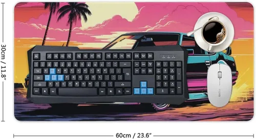 Vista 2 de Large Mouse Pad Classic Retro Sports Car Synthwave Sun Palm Trees Art Desk Mat Computer Accessories Gaming Office Organizers Supplies Decor