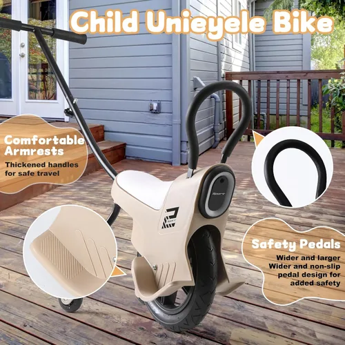 Vista 6 de Monociclo manual de 12 pulgadas para niños, bicicletas monociclo ligero con luz/pasamanos/ruedas auxiliares, bicicleta monociclo para padres e