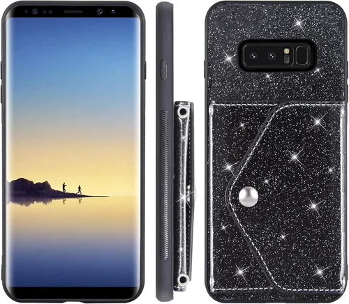 Vista 7 de Asuwish Funda de teléfono para Samsung Galaxy Note 8 con protector de pantalla de vidrio templado y correa cruzada, cordón para tarjeta de crédito