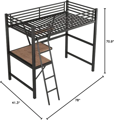 Vista 8 de Merax Litera individual de metal pesado con escritorio/barandilla de longitud completa para niños y niñas, no necesita somier, color negro