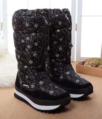 Vista 6 de DADAWEN - Botas de nieve para mujer, impermeables, con forro de piel
