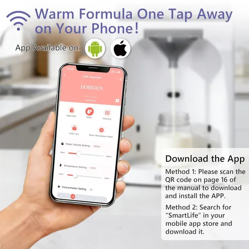 Vista 4 de Horigen Dispensador de fórmula para bebés - Máquina avanzada de fórmula WiFi con mezcla y limpieza automática, agua caliente instantánea