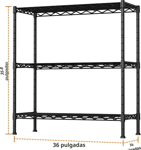 Vista 3 de Soywey Estantes de Almacenamiento Ajustables de Servicio Pesado de 3 Estantes, 36" An x 14" Pr x 35.8" Al, Organizador de Rejilla Metálica