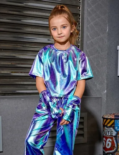 Vista 3 de Perfashion Camisas metálicas para niñas con mangas de brazo, top corto brillante para baile, raves, festivales, disfraces de 4 a 15 años