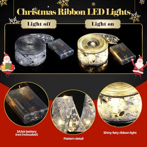 Vista 5 de Sherr 4 Piezas Luces de Cinta de Navidad de 79 pies Decoraciones de Árbol de Navidad 240 Luces LED Luces de Hadas Cinta de Navidad Funciona