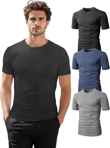 Vista 11 de H2H Camisetas para hombre - Pack de varias unidades, diseño simple, manga corta, ajuste delgado, mezcla de algodón (cuello en V/cuello redondo)