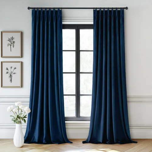 Vista 2 de MIULEE Cortinas opacas plisadas de terciopelo azul marino, 40 x 96 pulgadas