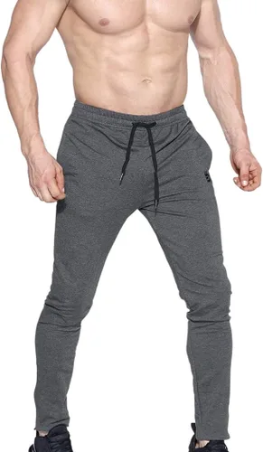 Vista 4 de Brokig - Pantalones deportivos con cremallera para hombre, pantalones casuales para entrenamiento y gimnasia, cómodos pantalones de chándal