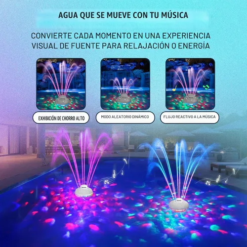 Vista 6 de Skywin Altavoz flotante para piscina con fuente y luces RGB, tiempo