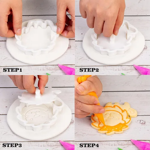 Vista 6 de Juego de 8 cortadores de galletas de animales con mango de sello 3D, diseño de selva para cocina, formas de pastel de ácido poliláctico