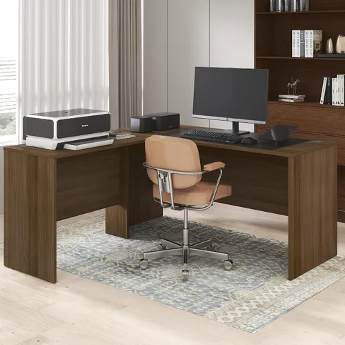 Vista 24 de Furinno Roger 60 Inch Executive Desk with File Cabinet, Home Office Desk with 3-Drawer Fixed Pedestal Filing Cabinet, Desk Cord Grommet, for Home