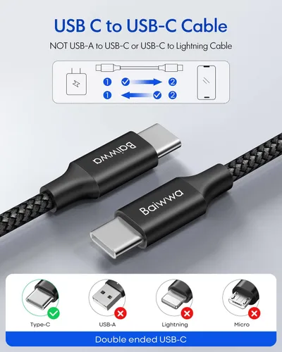 Vista 8 de Baiwwa Cable USB C a USB C de 20 pies, cable USB tipo C a C súper largo