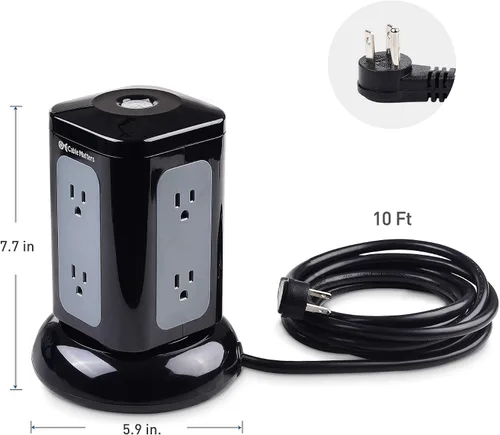 Vista 6 de Cable Matters - Torre de protección contra sobretensiones de 6 salidas, 4 puertos USB, 10 pies Carga total de 4.2 A, cable de alimentación