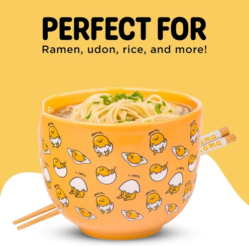 Vista 55 de Silver Buffalo Hello Kitty y sus amigos Chococat - Tazón de cerámica para ramen y arroz con palillos, patrón a cuadros, apto para microondas, 20