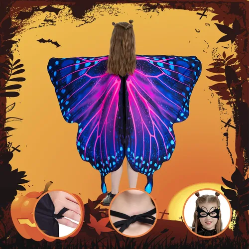 Vista 7 de Butterfly Costume Halloween Costumes for Girls Kids, Butterfly Wings Costume Cape Shawl for Girls Fairy Wing