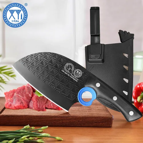 Vista 8 de XYJ Auténtico desde 1986, cuchillo de carnicero grande y resistente, cuchillo de chef serbio con estuche, cuchillo de cocina para vegetales