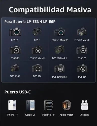 Vista 7 de llano LP-E6NH LP-E6P - Cargador 4 en 1 con 2 baterías LP-E6P Aurora
