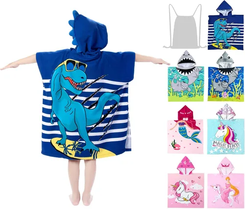 Vista 14 de growell Toallas de playa con capucha para niños - Toalla de baño para niños pequeños niñas niños, cubiertas de natación para niños de 4 a 10 años