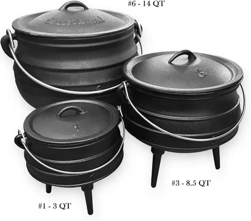 Vista 2 de Cuisiland Olla de caldero Potjie de hierro fundido de 14 cuartos con tapa y 3 patas, olla pre-sazonada estilo sudafricano para cocinar al aire