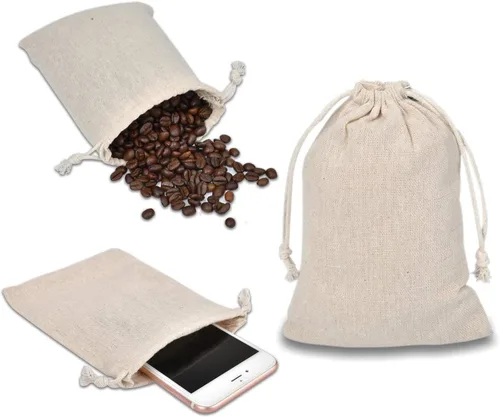 Vista 5 de calary Bolsa de lona doble con cordón de 5 x 6.9 pulgadas, bolsa de algodón, bolsa de regalo, bolsa de muselina reutilizable (25 unidades)