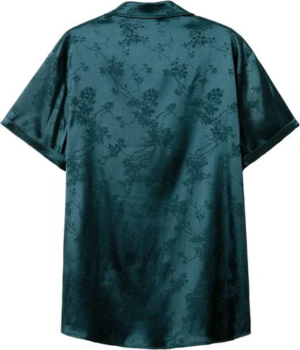 Vista 6 de THWEI Camisas de manga corta con botones y estampado floral de satén para hombre