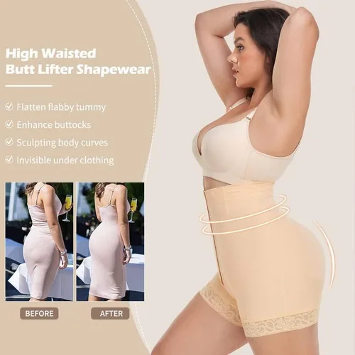 Vista 5 de SHAPERIN Faja de control de abdomen para mujer, pantalones cortos de cintura alta, moldeador de cuerpo, levantador de glúteos, pantalones cortos