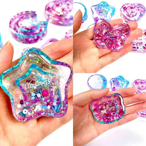 Vista 6 de Conjunto de moldes agitadores de resina, dijes kawaii, paquete de 41 bandejas de silicona, kit de botella aplicadora con punta de precisión, paquete