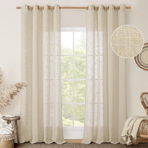 Vista 100 de LAMIT Cortinas de lino marrón caramelo para sala de estar, 84 pulgadas, de lino sintético, texturizado, filtrante de luz, paneles de privacidad