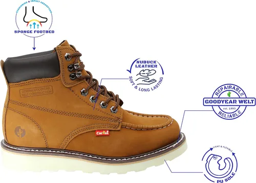 Vista 2 de CACTUS 3611M - Botas de trabajo de piel nobuck de 6 pulgadas con cuello acolchado y plantilla de esponja, cómodas, ligeras, construcción Goodyear