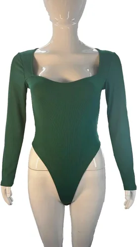 Vista 4 de Ludhou Body sexy de manga larga abombada con cuello cuadrado para mujer