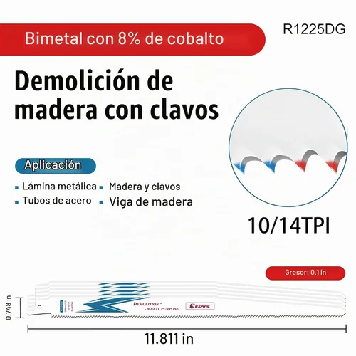 Vista 2 de EZARC Hojas de sierra recíproca, 12 pulgadas 10/14TPI, multiusos, paquete de 5