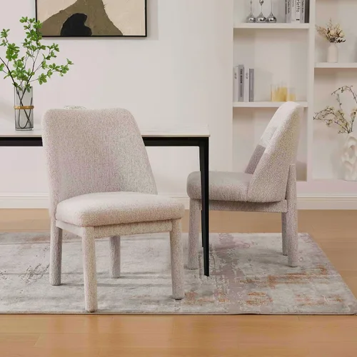 Vista 7 de Modern Minimalist Style Dining Chair,High Curved Backrest Conversation Chair,Comfortable Chenille Side Chairs for Living Beige Set of 2