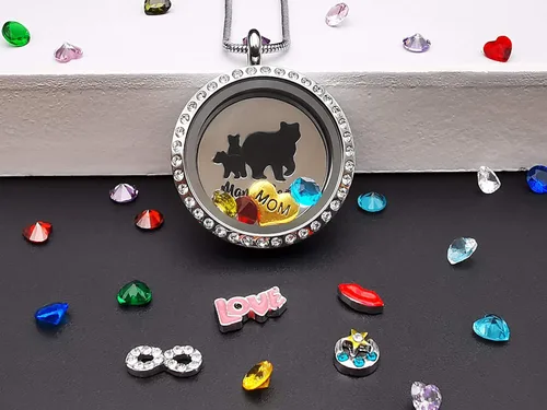 Vista 2 de Collar con colgante para mamá, medallón flotante con 24 piedras natales y abalorios para mujeres y niñas, regalo para madre