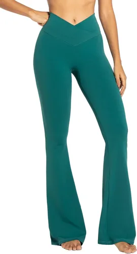 Vista 2 de Sunzel - Leggings acampanados para mujer, sin costuras frontales, pantalones de yoga con control de abdomen, cintura alta cruzada, 28303234 pulgadas