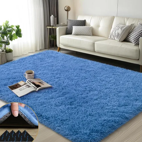 Vista 65 de Mugorn - Alfombras suaves y esponjosas de 2 x 3 pies para el hogar, alfombra pequeña con 4 mallas antideslizantes, color negro, 2 x 3 pies
