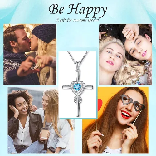 Vista 7 de DAOCHONG Collar de cruz de plata de ley 925 para mujer, colgante de cruz infinita con corazón y cruz de infinito, joyería religiosa, regalos