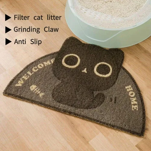 Vista 2 de Tapete de arena para gatos y mascotas, de 23.6 x 15 pulgadas, a prueba de agua, de PVC, lindo, tapete de alimentación antideslizante, fácil