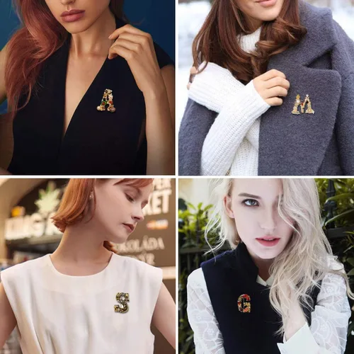 Vista 6 de Broche de iniciales A-Z con 26 letras para mujeres y niñas colorido esmalte del alfabeto perla cristal Metal no conocido