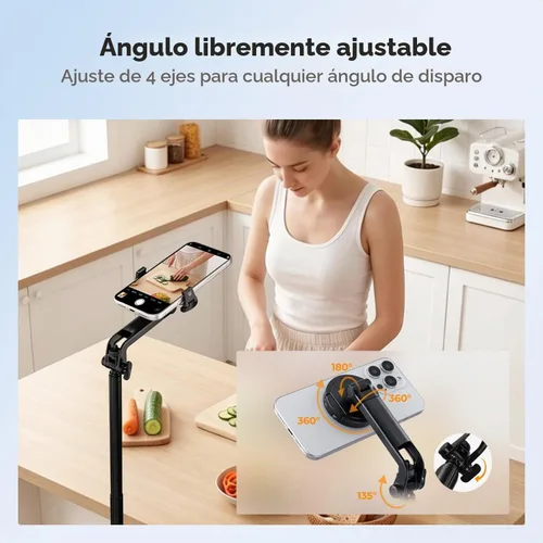 Vista 7 de K&F CONCEPT Trípode de teléfono de 72 pulgadas, clip y palo magnético para selfie con luz de relleno y control remoto, soporte de trípode automático